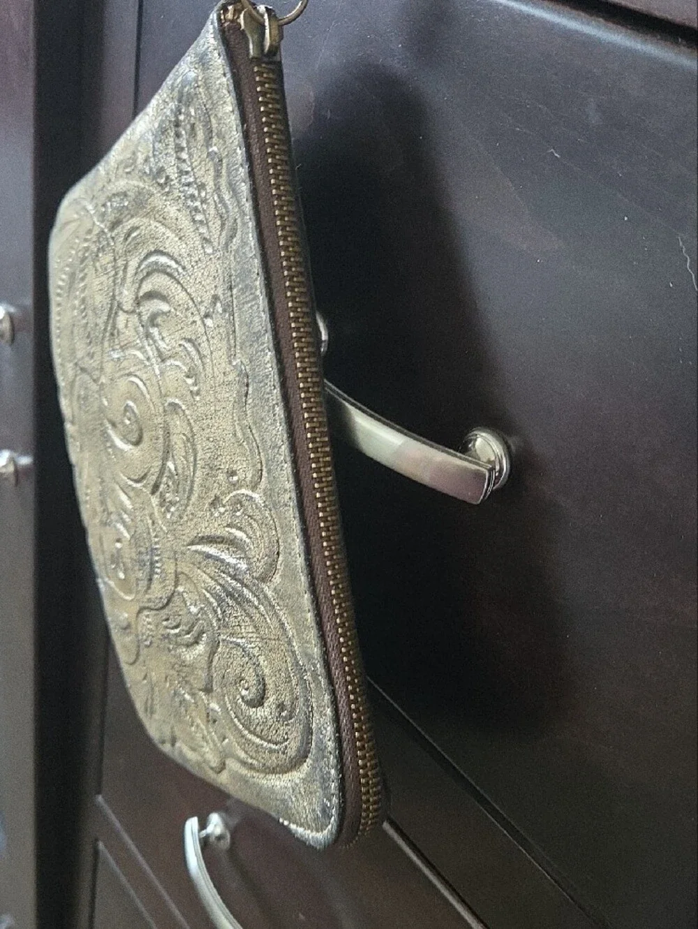 Patricia Nash Cassini Tooled Leather Wristlet Clutch – Soft Metallic Gold